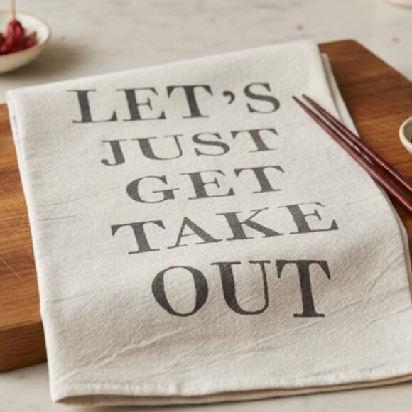 NWT "Let's Just Get Take Out" Cotton Tea Towel | Funny | Takeout Lovers Kitchen - Picture 4 of 4